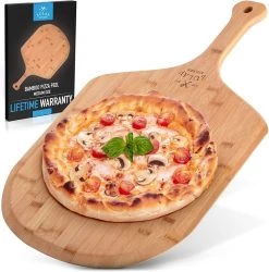Authentic Bamboo Pizza Paddle With Easy Glide Edges & Handle For Baking (Medium 12")