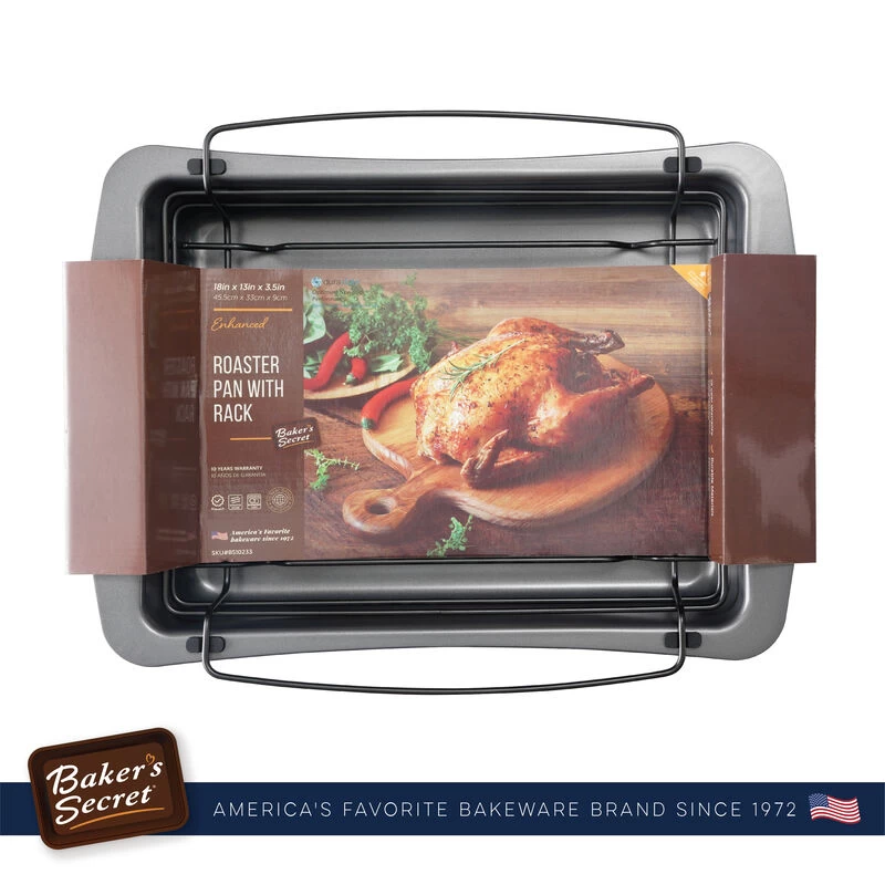 Baker's Secret Non-stick Roaster With Rack, Heavy Gauge Carbon Steel, Nonstick Coating, Thanksgiving Essentials, Essentials Line,Dark Gray - Image 2