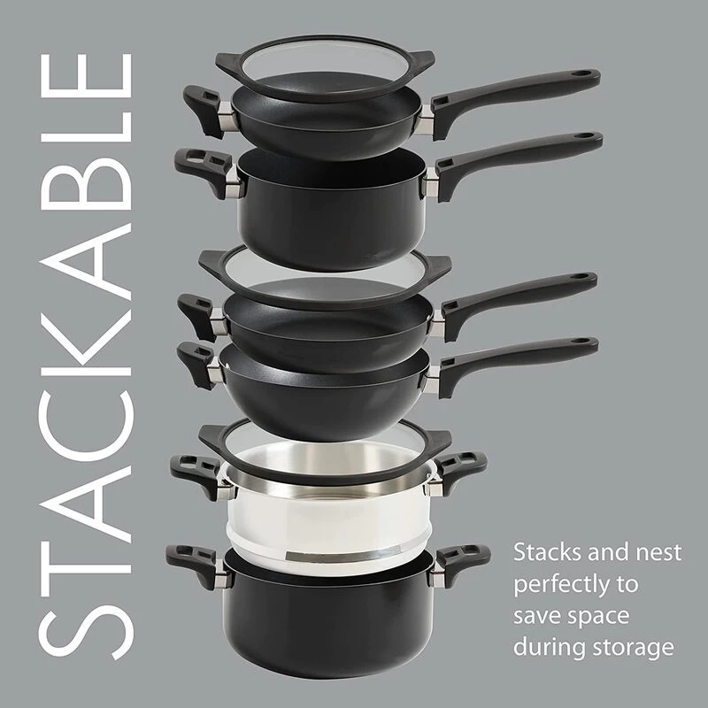 Kenmore Elite Grayson 9 Piece Nonstick Aluminum Stackable Cookware Set In Black - Image 3