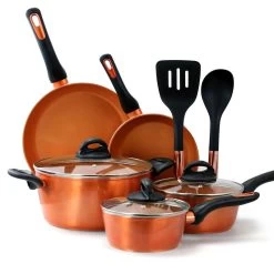 Gibson Home Hummington 10 Piece Ceramic Nonstick Aluminum Cookware Set In Copper