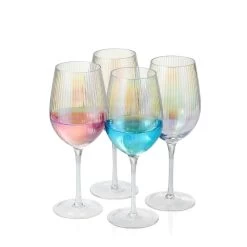 Grassi Iridescent Wine Glass Set - 19 Oz Pretty Cute Cool Rainbow Colorful Halloween Glassware Set Of 4