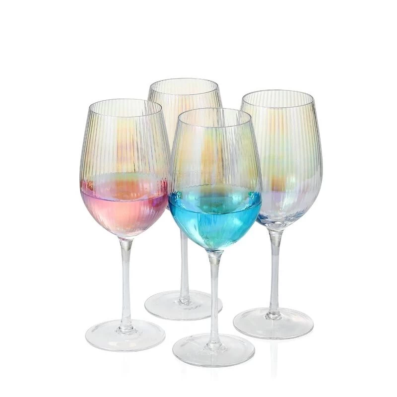 Grassi Iridescent Wine Glass Set - 19 Oz Pretty Cute Cool Rainbow Colorful Halloween Glassware Set Of 4
