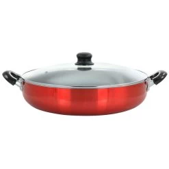 Better Chef 16 Inch Red Aluminum Deep Fryer Pan With Glass Lid