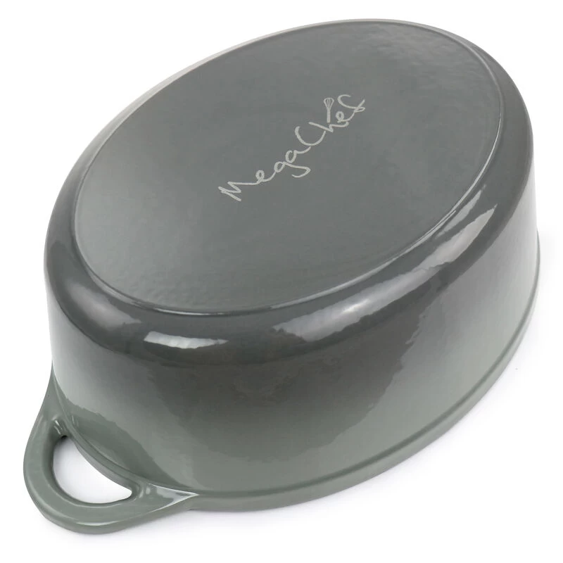 MegaChef 7 Quarts Oval Enameled Cast Iron Casserole In Gray - Image 5