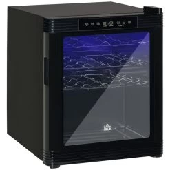 Wine Cooler With 18 Bottle Capacity, Mini Beverage Fridge With Digital Temperature Control, 3 Removable Shelves, Glass Door - Black