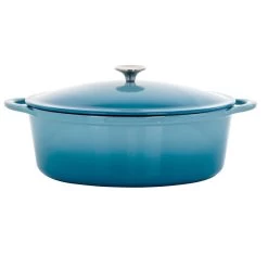 MegaChef 7 Quarts Oval Enameled Cast Iron Casserole In Blue