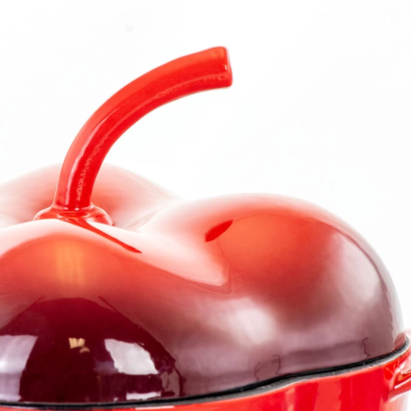 MegaChef Pepper Shaped 3 Quart Enameled Cast Iron Casserole In Red - Image 6