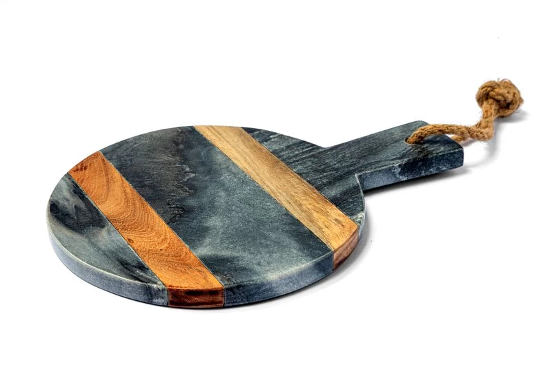 11 X 8 Black Marble And Wood Accent Charcuterie Board With Handle