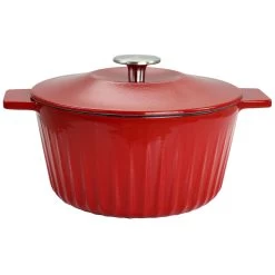 Martha Stewart Enameled Cast Iron 3 Quart Embossed Stripe Dutch Oven With Lid In Red