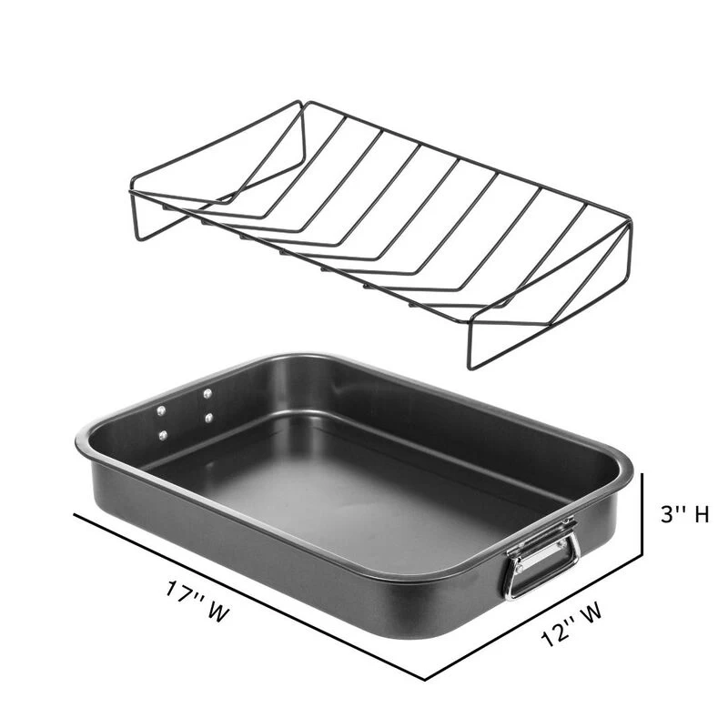 16.5" Non-Stick Carbon Steel Roasting Pan With V Shaped Rack - Image 6