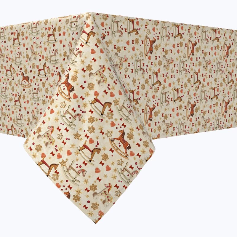 Fabric Textile Products, Inc. Rectangular Tablecloth, 100% Cotton, Vintage Rocking Horses Brown