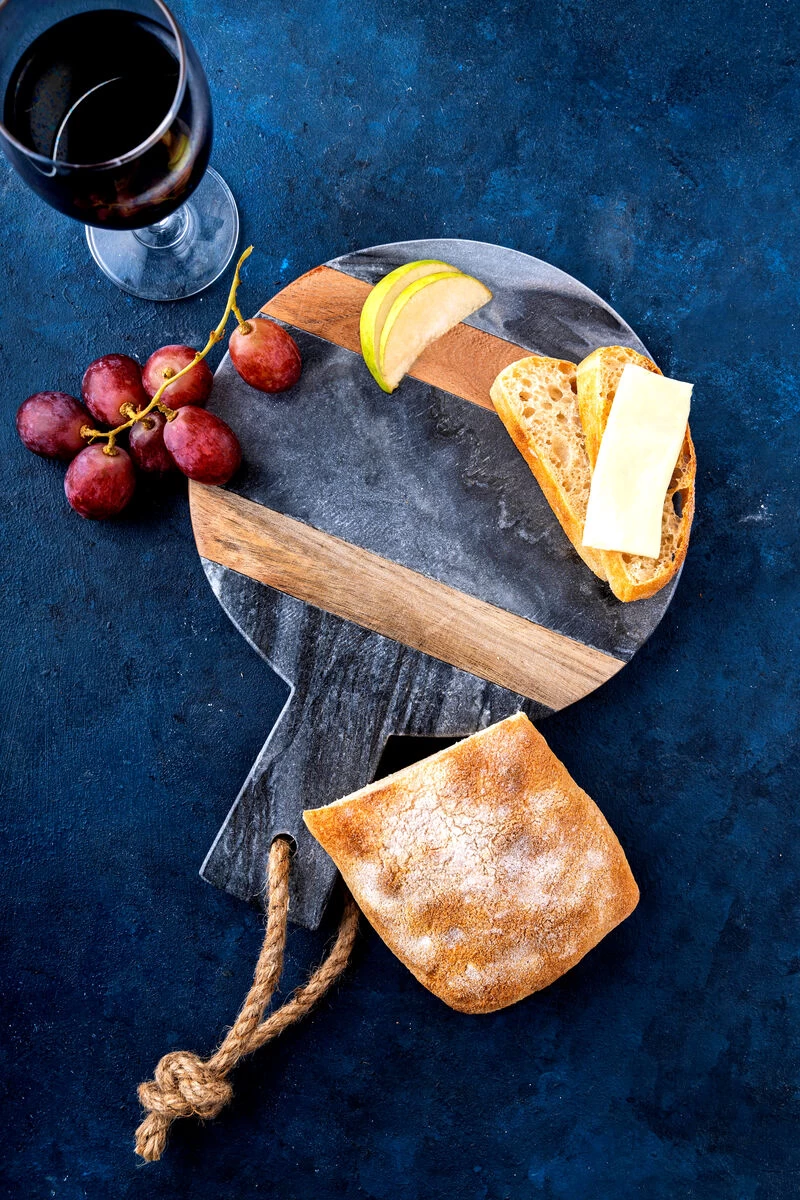 11 X 8 Black Marble And Wood Accent Charcuterie Board With Handle - Image 3