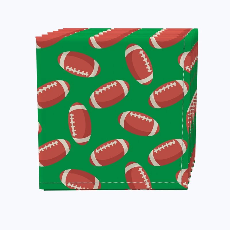 Fabric Textile Products, Inc. Napkin Set, 100% Polyester, Set Of 4, Footballs Green