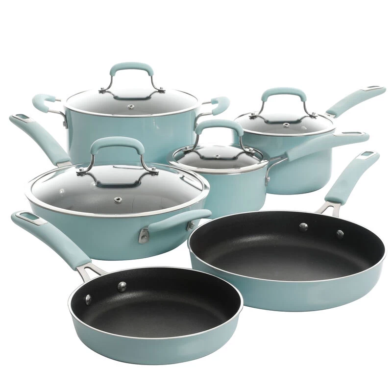 Kenmore Elite Andover 10 Piece Nonstick Aluminum Cookware Set In Glacier Blue