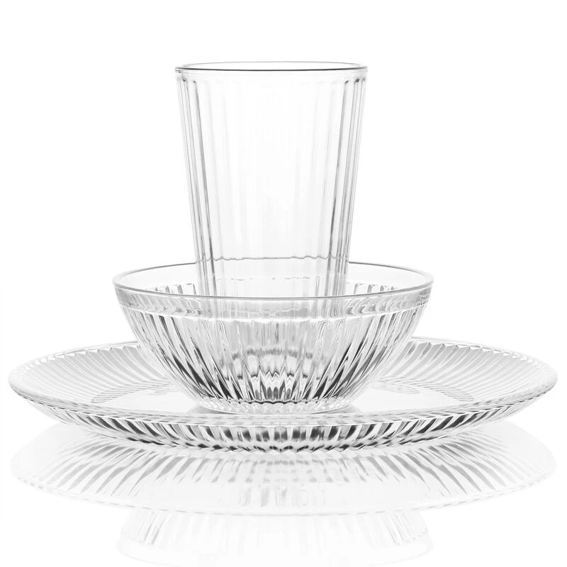 Gibson Home Clearview Stripes 12 Piece Embossed Glass Dinnerware Set - Image 3