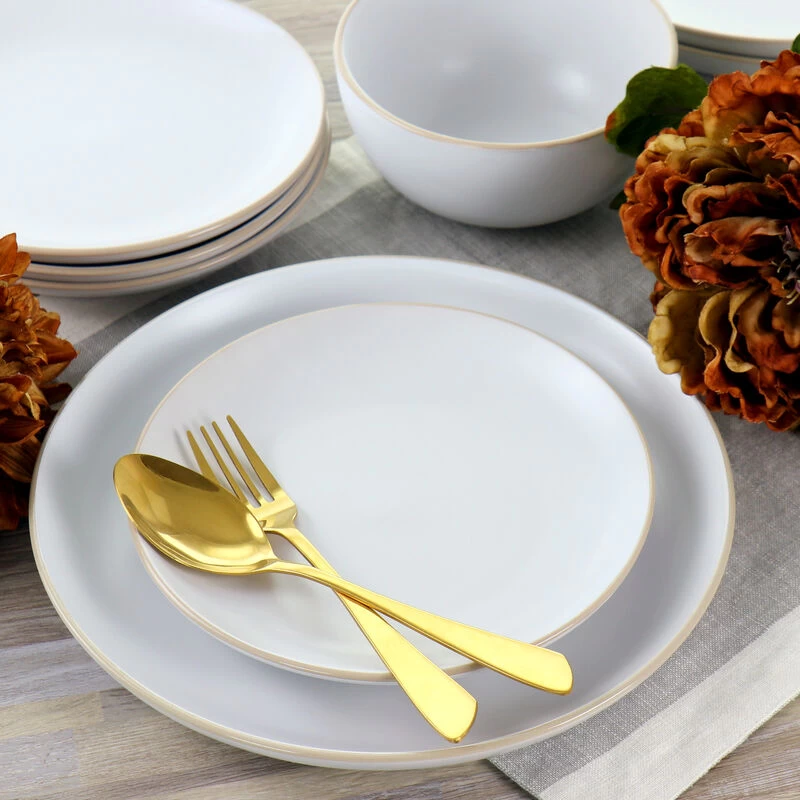 Gibson Home Rockaway 12 Piece Stoneware Dinnerware Set In White - Image 2