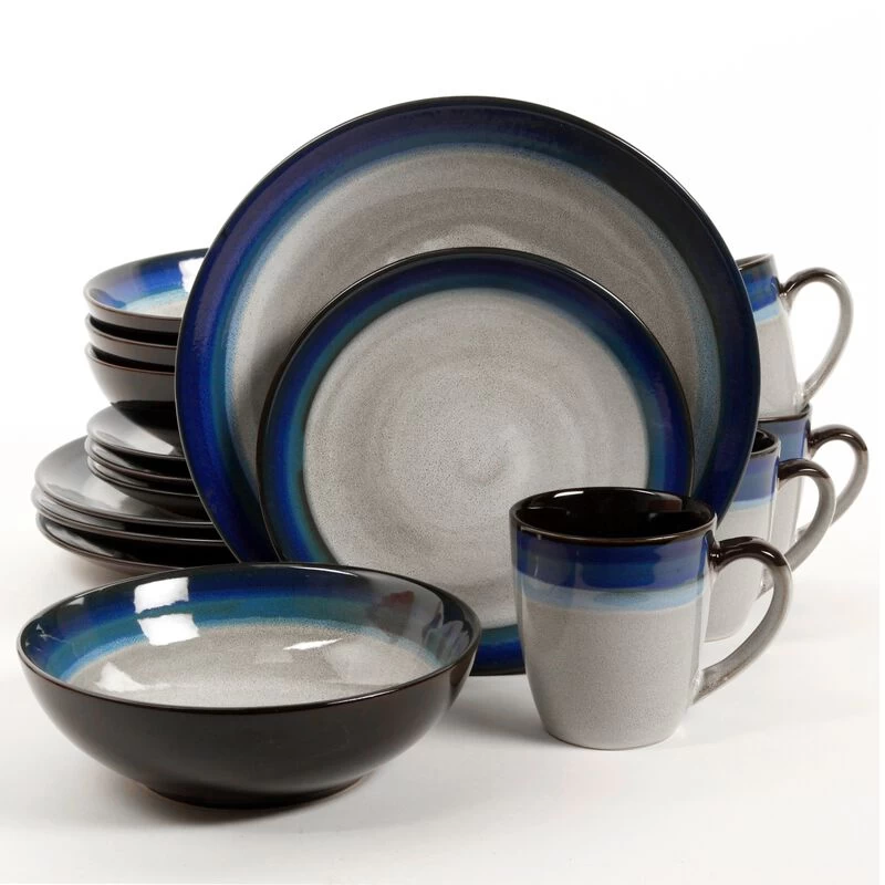 Gibson Couture Bands 16pc Dinnerware Set, Cream/Blue Rim - Image 5