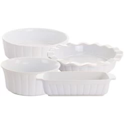 Gibson Elite Stoneware Gracious Dining 4 Piece Bakeware Set In White