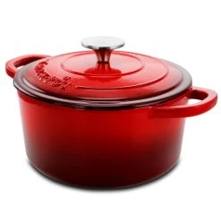 Crock-pot Artisan 3 Quart Enameled Cast Iron Casserole With Lid In Gradient Red