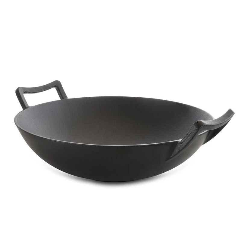 MegaChef 2 Piece 14 Inch Heavy Duty Cast Iron Wok With Wood Lid - Image 8