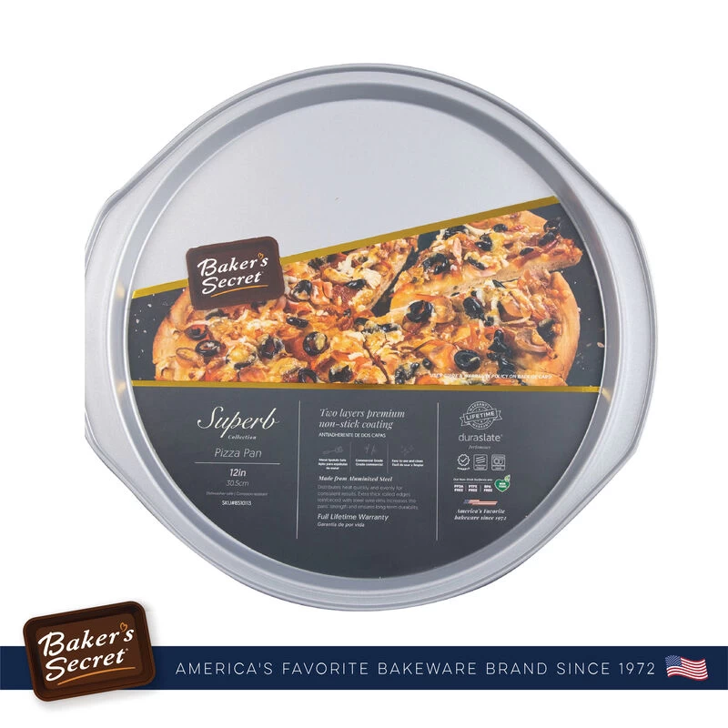 Baker's Secret 14" Pizza Pan, 12" Inner, Aluminized Steel, Double Layers Nonstick Coating, Silver, Superb Collection - Image 3
