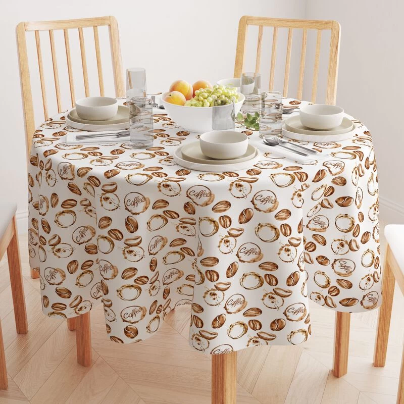 Fabric Textile Products, Inc. Round Tablecloth, 100% Polyester, Coffee Shop Print Brown - Image 2
