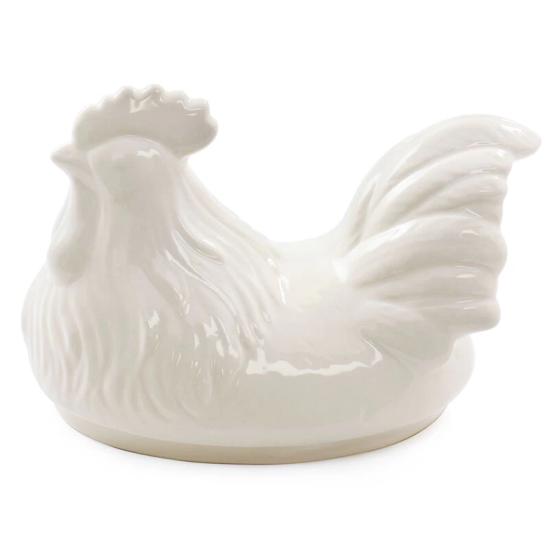 Martha Stewart 6 Inch Stoneware Sculpted Rooster Covered Oval Baker In Cream - Image 4