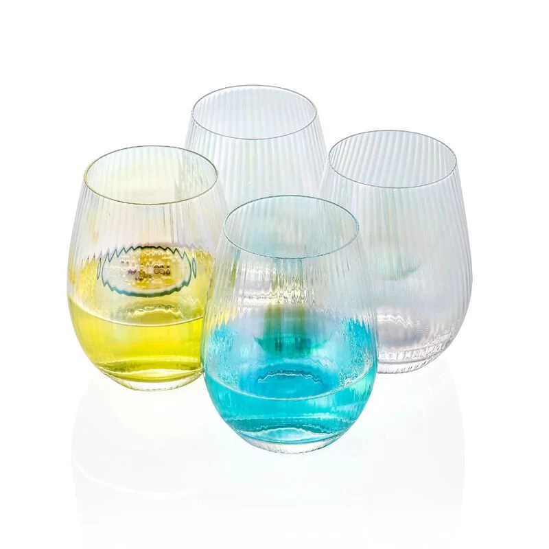 Grassi Iridescent Stemless Wine Glasses Set - Unique Cute Gift Idea Set Of 4