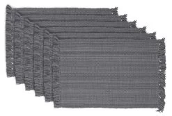 Set Of 6 Gray Striped Fringe Border Indoor Place-Mat 19" X 13"