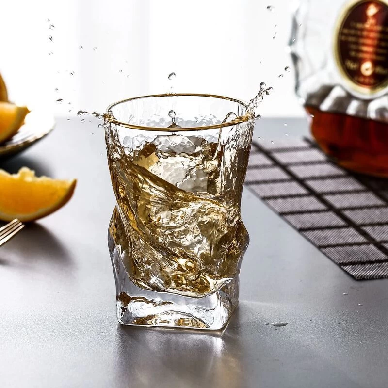 Grassi Gold Rimmed Hammer Twist Whiskey Glass (set Of 4) - Size: 3.14"W X 4.44" H - Image 6