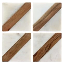 Laurie Gates California Designs Mango Wood And White Marble Square 4 Piece Coaster Set