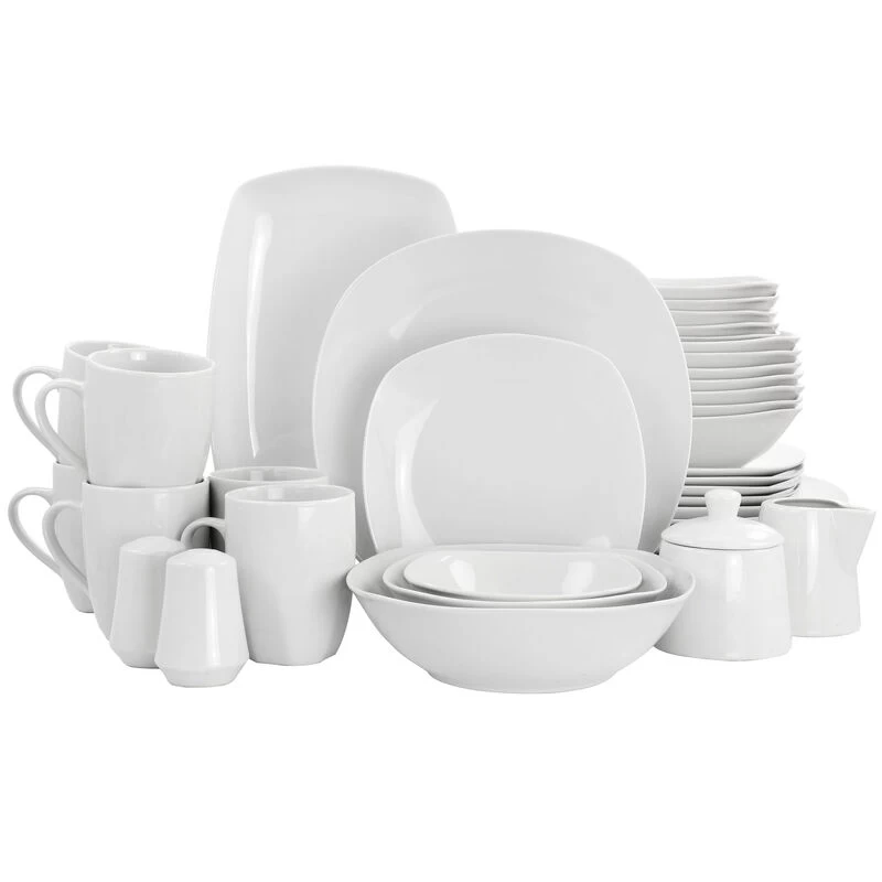 Gibson Home Classic Pearl Fine Ceramic 39 Piece Soft Square Dinnerware Combo Set In White