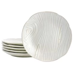 Martha Stewart 6 Piece Wood Patterned Dessert Plate Set In Off-White
