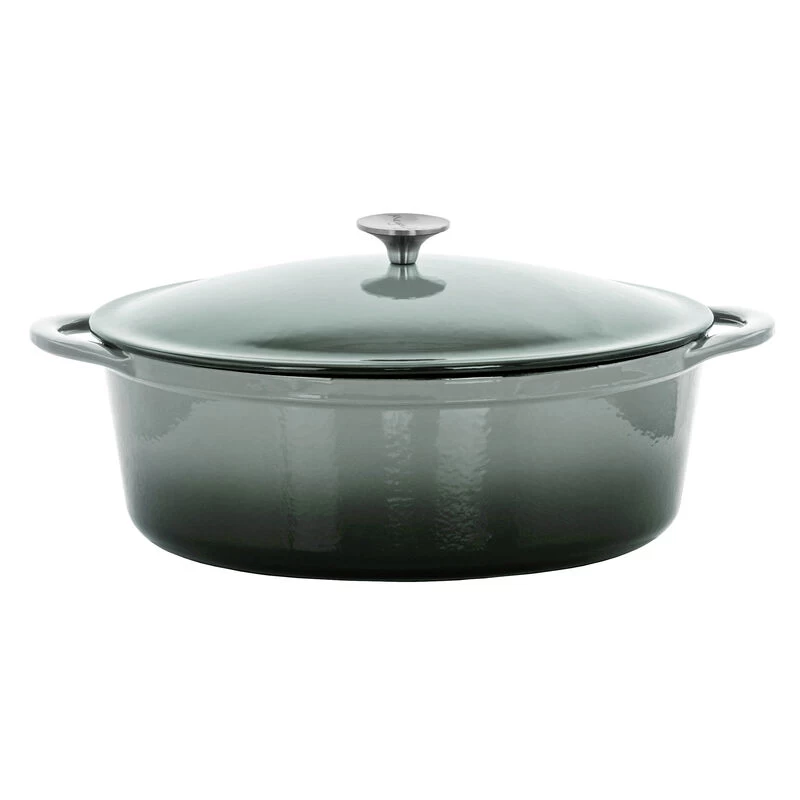 MegaChef 7 Quarts Oval Enameled Cast Iron Casserole In Gray