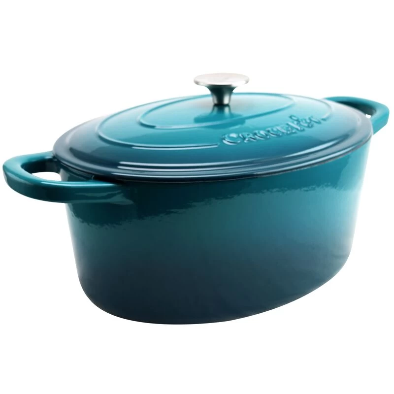 Crock-Pot Crock Pot Artisan 7 Quart Enameled Cast Iron Oval Dutch Oven In Teal Ombre - Image 4