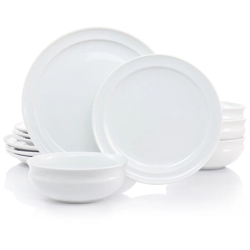 Martha Stewart 12 Piece Fine Ceramic Rimmed Dinnerware Set In White - Image 9