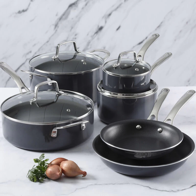 Martha Stewart Lockton 10 Piece Aluminum Nonstick Enamel Cookware Set In Gray With Lids - Image 10