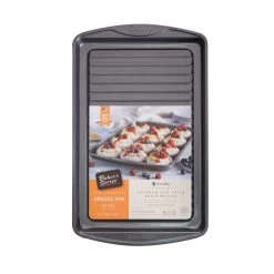 Baker's Secret 17.5" Grill Pan, Oven Tray, Thick Carbon Steel & Nonstick Coating, Dark Gray, Classic Line