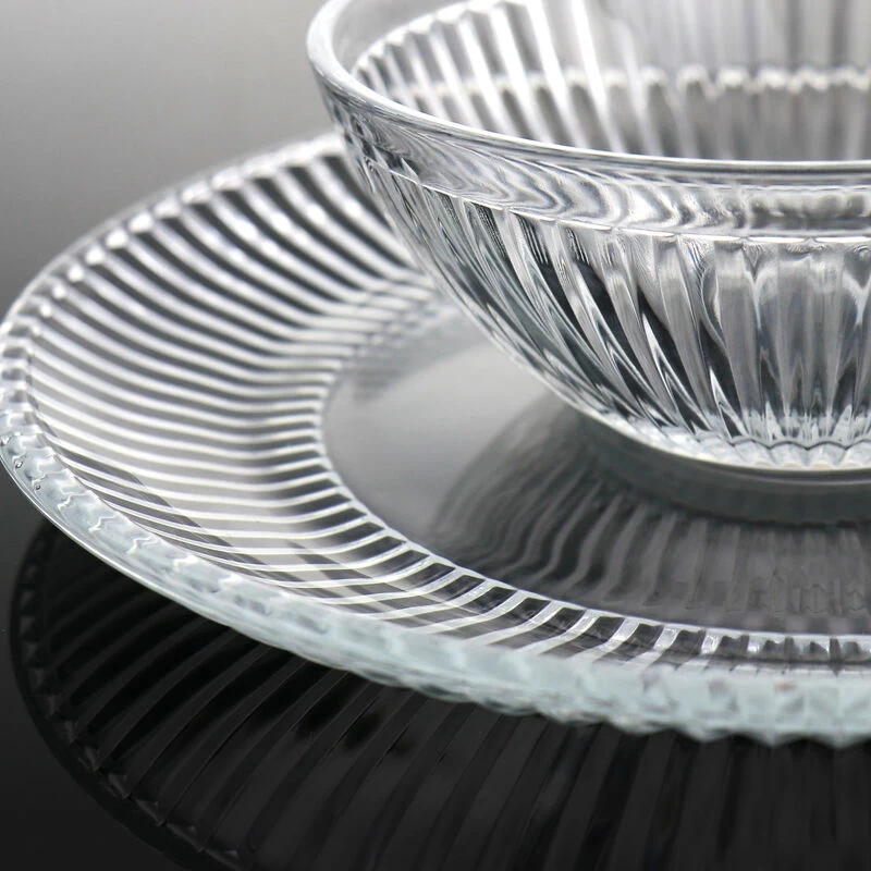 Gibson Home Clearview Stripes 12 Piece Embossed Glass Dinnerware Set - Image 9