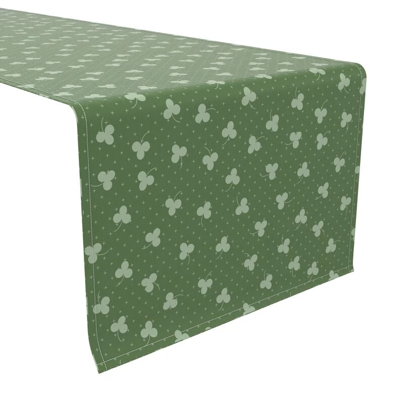Fabric Textile Products, Inc. Table Runner, 100% Cotton, Patterned Background With Clovers Green