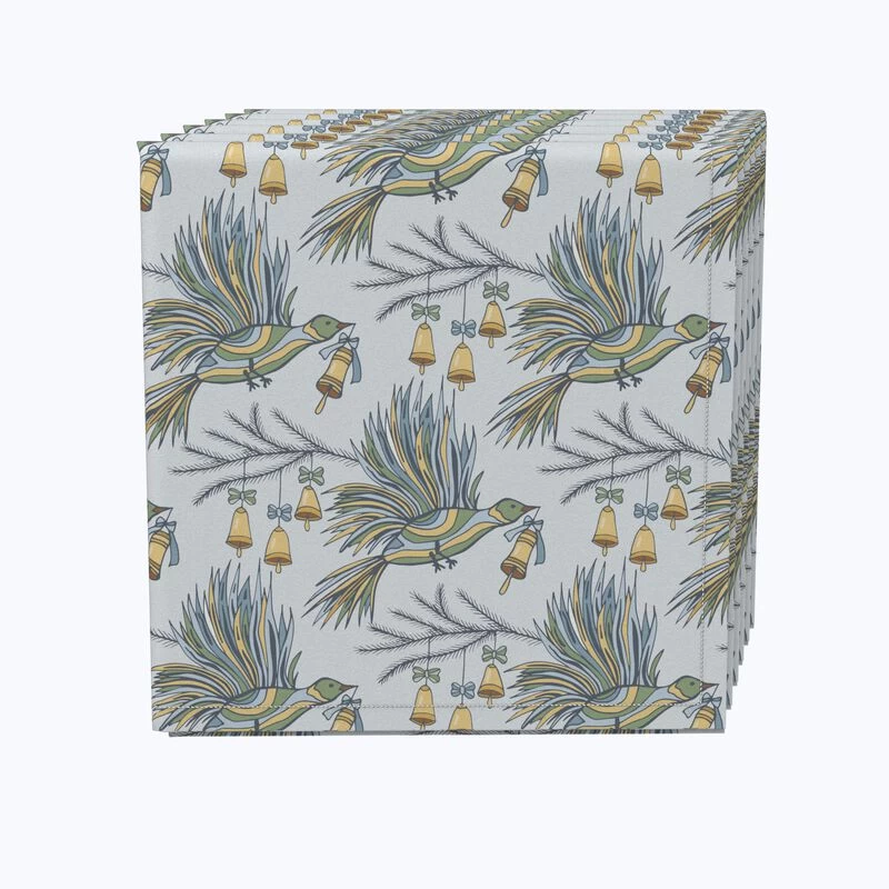 Fabric Textile Products, Inc. Napkin Set, 100% Polyester, Set Of 4, Holiday Birds And Bells