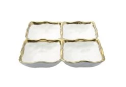 White Porcelain 4 Sectional Relish Dish With Gold Rim