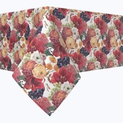 Fabric Textile Products, Inc. Rectangular Tablecloth, 100% Polyester, Watercolor Floral & Grapes Red