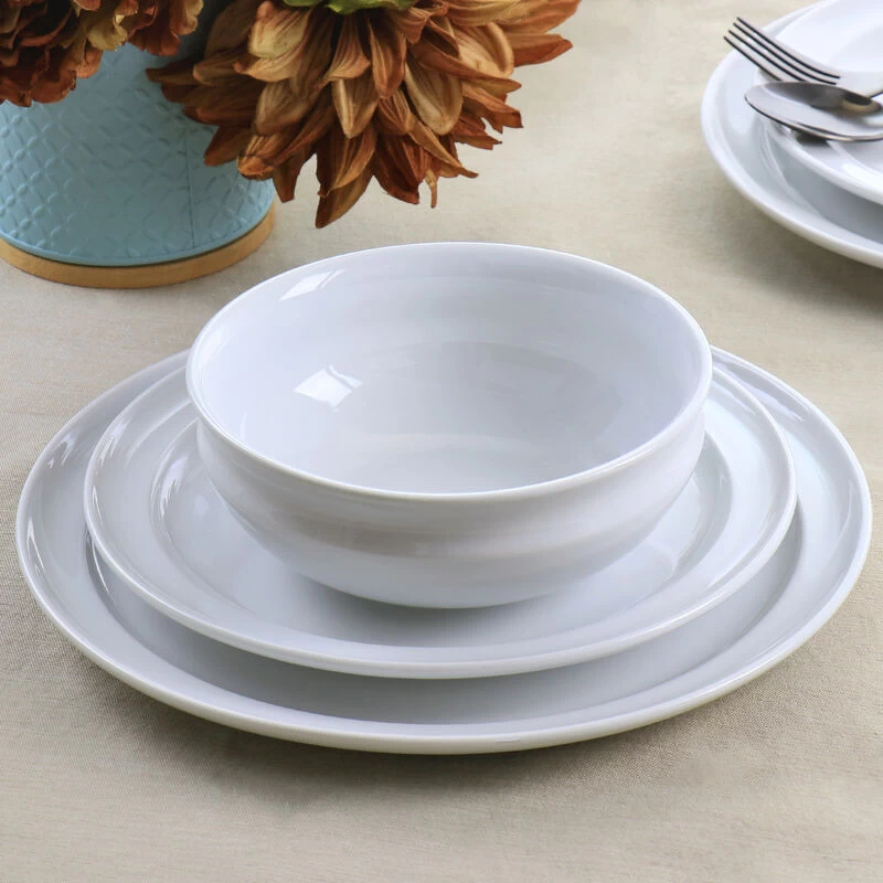 Martha Stewart 12 Piece Fine Ceramic Rimmed Dinnerware Set In White - Image 8