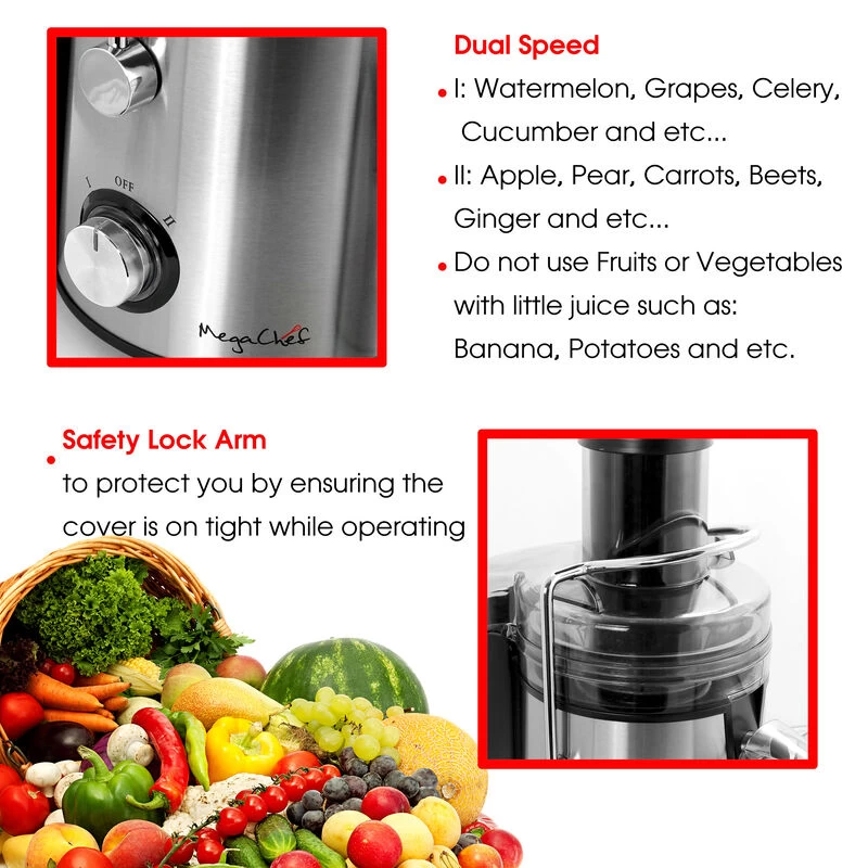 MegaChef Wide Mouth Juice Extractor, Juice Machine With Dual Speed Centrifugal Juicer, Stainless Steel Juicers Easy To Clean - Image 9