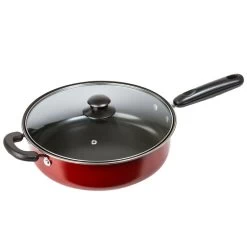 11 In. Carbon Steel Deep Fryer With Tempered Glass Lid RED