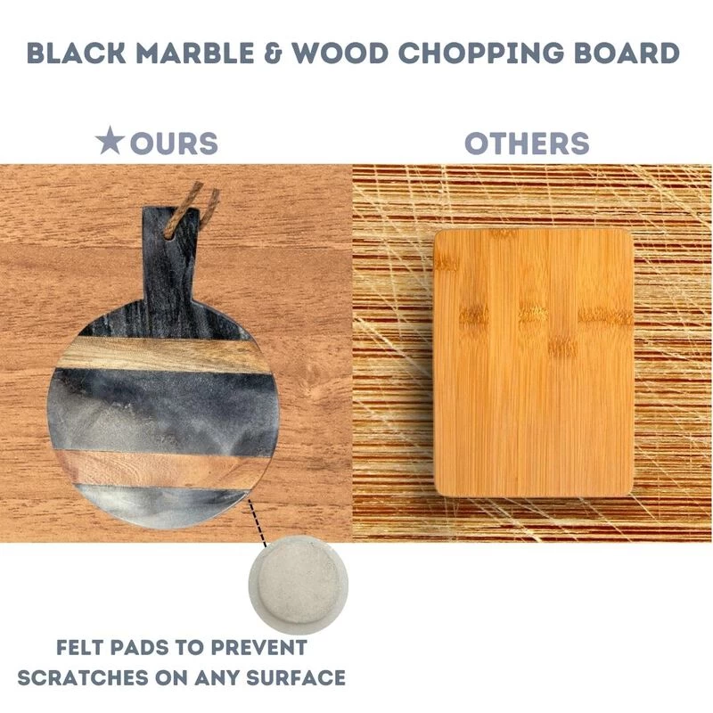 11 X 8 Black Marble And Wood Accent Charcuterie Board With Handle - Image 5