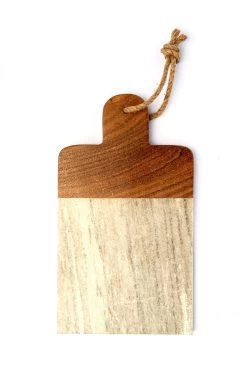 14 X 8 Brown Marble And Wood Accent Charcuterie Board With Handle