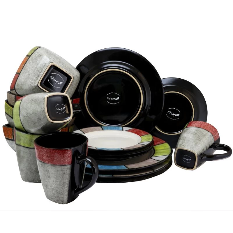 Elama Country Cottage 16 Piece Stoneware Dinnerware Set - Image 2