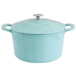 Martha Stewart Enameled Cast Iron 7 Quart Dutch Oven With Lid In Turquoise
